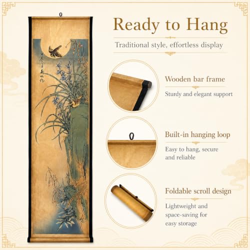Wall Art Poster Prints Painting Paper Scroll Decor Ready to Hang Orchid - color: F2
