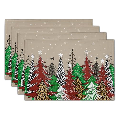 Watercolor Xmas Tree Placemats for Dining Table Set of 4, 12 x 18 Inch Winter Snowflake Heat Resistant Xmas Linen Dining Table Mats for Home Kitchen Tabletop Decoration - color: Watercolor Xmas Tree