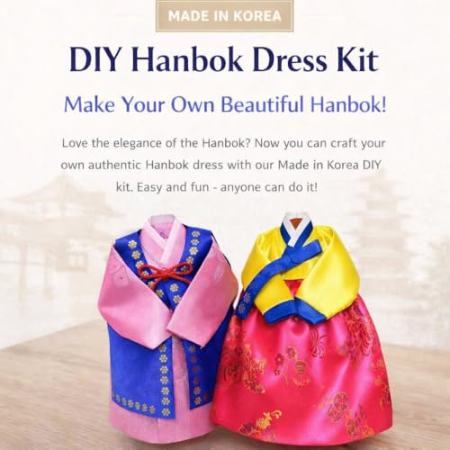 No-Needle DIY Korean Mini Hanbok Craft Kit with Real Fabric (2-in-1 Set)
