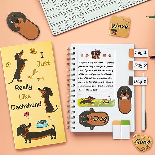 Xqumoi I Just Really Like Dachshund Sticky Notes Set, 550 Sheets Cute Cartoon Dachshund Self-Stick Notes Pads Animal Divider Tabs Bundle Writing Memo Pads Back to School Office Supplies Small Gift - color: 1pack-dachshund