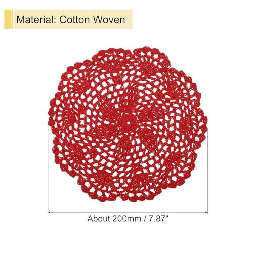uxcell Crochet Doilies, 8Pcs 8" - Handmade Crochet Cotton Coaster, Round Lace Placemats with Floral Patterns for Wedding Party Decoration (Red) - color: Red
