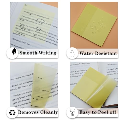 YOUDEFUL Translucent Sticky Notes,Clear Sticky Notes in 3 Sizes - size: Square Yellow