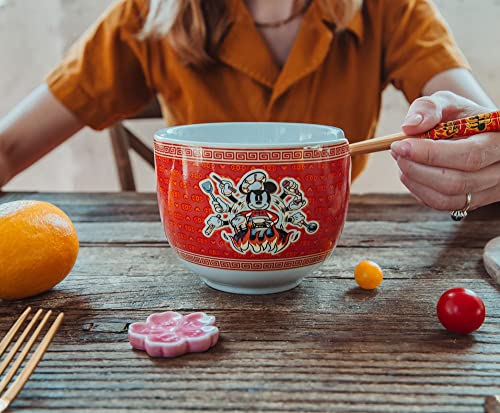 Disney Mickey Mouse Wild Wok Ceramic Dinnerware Set | Includes 20-Ounce Ramen Noodle Bowl and Wooden Chopsticks - color: Mickey Mouse Wild Wok