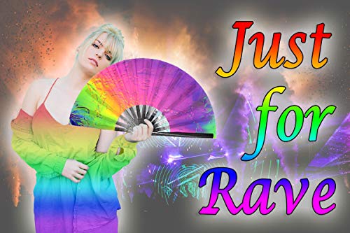 OMyTea Bamboo Large Rave Folding Hand Fan for Men/Women - Chinese Japanese Handheld Fan with Fabric Case - for Electronic Dance Music Festival Party, Performance, Decorations, Gift (Iridescence) - color: Iridescence