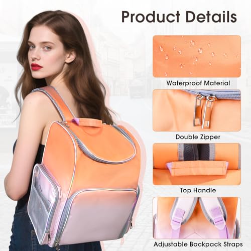 Nail Polish Organizer Bag Large Nail Polish Storage Organizer Case Backpack Holds 60 Bottles and Nail Lamp with 2 Removable Case Professional Nail Supplies Organizer for Manicurist - color: 9.Orange Pink