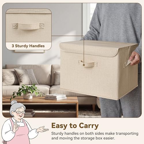 GRANNY SAYS Memory Keepsake Storage Box, Fabric Storage Bins with Lids - color: Khaki, size: Extra Large