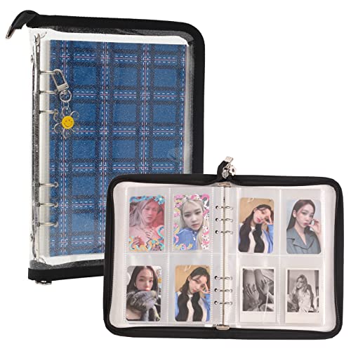 4-Pocket K-pop Photocard Holder Book with 30Pcs Inner Pages 6 Ring A5 Photocard Binder Card Collect Book Hold Up to 240 Cards (Black) - color: Black