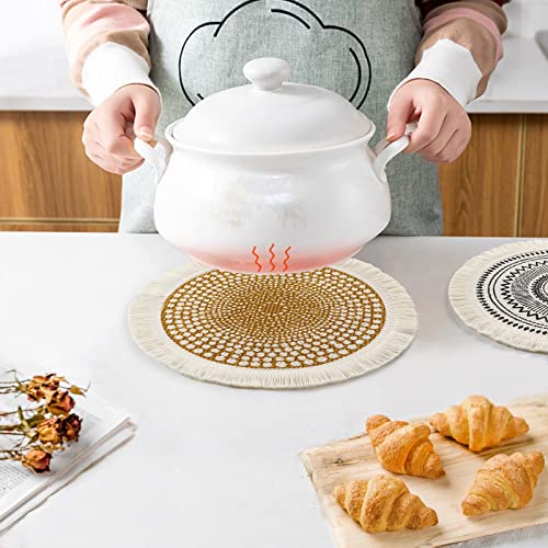 Set of 6 Round Placemats 13 Inch Cotton Woven Mandala Tassels Table Mats - color: Spiral-6pcs