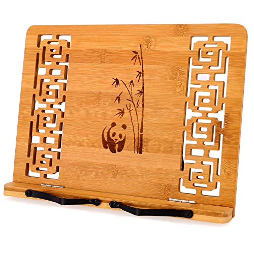 MEGREZ Foldable Bamboo Book Stand Adjustable Cookbook Reading Holder - color: Panda