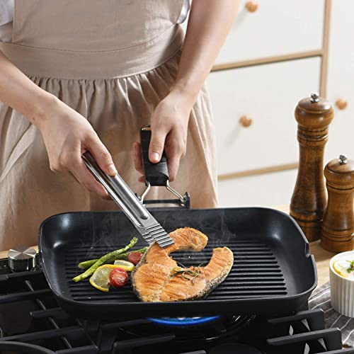 S·KITCHN Grill Pan with Folding Handle, Nonstick Grilling Pan for Stove Tops, Induction Compatible Rectangle KBBQ Pan with Pour Spouts - 13 × 9IN - size: 13 × 9 IN