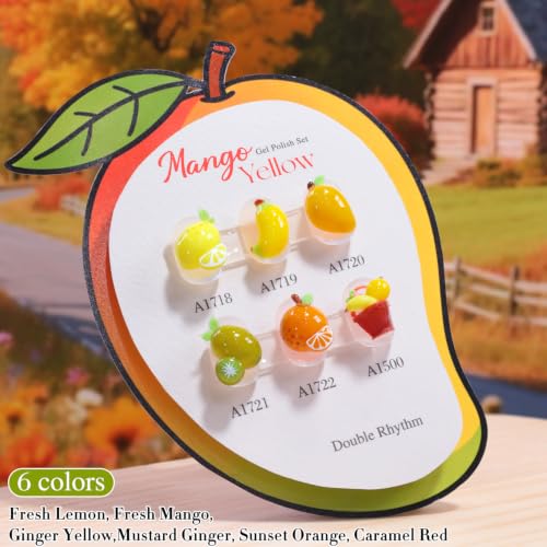 Double Rhythm 6 Pcs 15 ML Gel Polish Set Same Color Same Bottle Soak Off Gel Polish Kit Nail Art Manicure Salon DIY at Home for Women (Pale Dark Orange Lemon Yellow -T6-72) - color: Mango Yellow