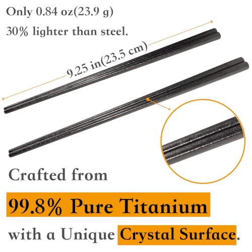 Titanium Chopsticks 2 Pairs 99.8% Pure Titanium Reusable – Lightweight Non-Toxic Utensils with Gift Box & Travel Pouch for Home, Camping, Hiking, Office Lunch (Solid Black) - color: Solid Black