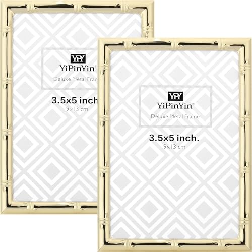 YiPinYin Elegant Gold Plated 3.5x5'' Bamboo Detail Designs Metal Picture Frame 2pack,with Real Glass & Soft Touch Velvet Backing for Desktop and Wall Décor - color: Gold, size: 3.5x5''(2PK)