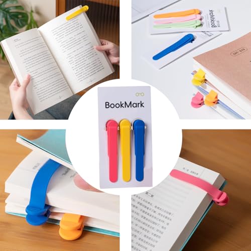 3Pcs Automatic Bookmark, Book Marks for Reading Women Men Kids Book Lovers, Silicone Auto Book Mark Bookmarks for Reading, Unique Smart Book Marker Bookmark Clip Page Holder Accessories - color: 1 Blue + 1 Red + 1 Yellow