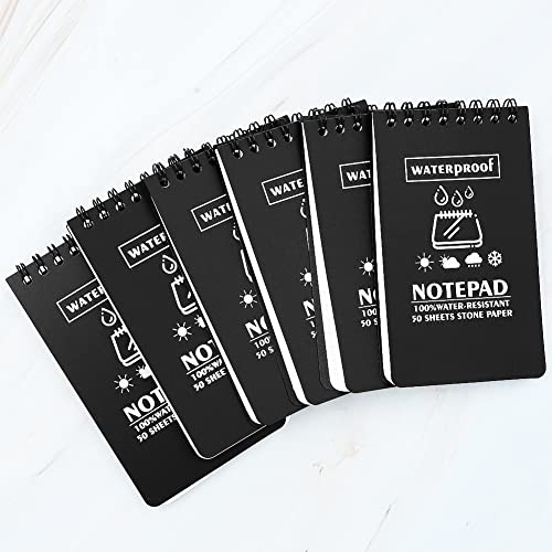 Geluode 6 Pack Waterproof Notebook, 3 x 5 Inches Pocket Notepad, All-Weather Memo Pads with Top-Spiral, Tactical Steno Pads with Grid for Outdoor Activities Recording and Tactical Pocket