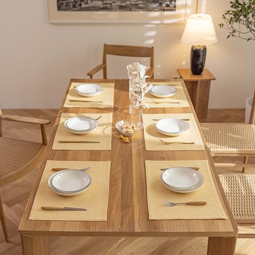 Demetex Yellow Placemats Set of 8 Linen Fabric Placemat Heat Resistant Washable Place Mats for Kitchen Party Dinner, 13x19 inch, Yellow - color: Yellow, size: Placemats set of 8