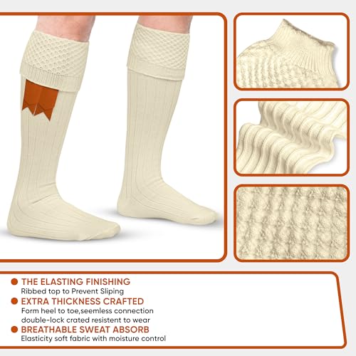 DSS KILTS-Kilt Hose, Tradional Scottish Kilt Scocks Wool Blend, Bubbled Design Kilt Socks for USA Shoe Sizes - color: Off-white, size: Small