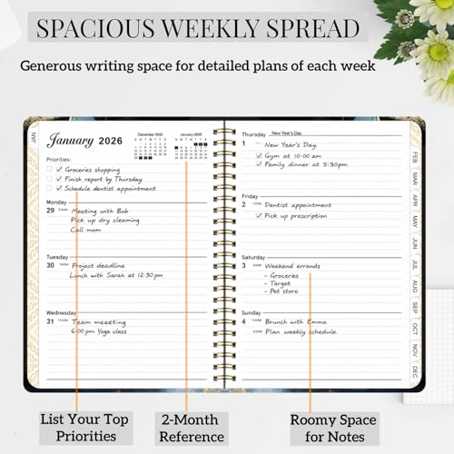 Planner 2026,Jan 2026-Dec 2026 Monthly & Weekly Calendar Planner,A5 Size - color: Black