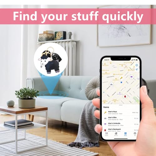 Leather Keychain Holder Protective Case Compatible with Apple AirTag - color: Black Lamb