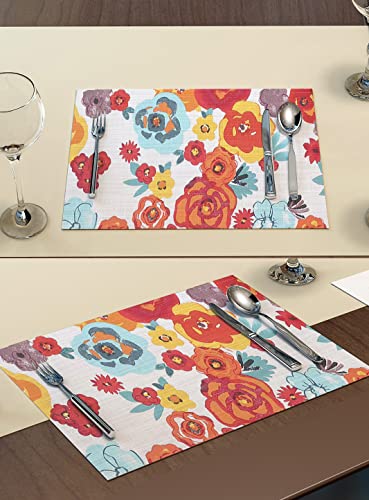 Ruvanti Placemats Set of 6, 100% Cotton Place Mats of 13"x19", Multi Flower - color: Multi Flower