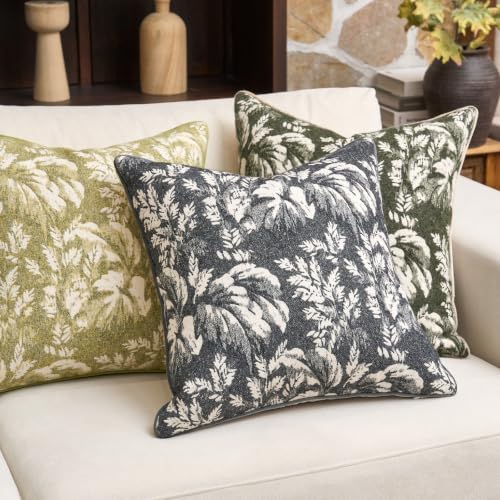 Alerfa Dark Grey Neutral Floral Pillow Cover 18 x 18 Inch, Vintage Square Couch Fall Throw Pillow Cover Soft Decorative Farmhouse Accent Pillowcase for Living Room Bedroom - color: Dark Grey, size: 18" x 18" (Pack of 1)