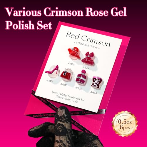 Double Rhythm 6 Pcs 15 ML Gel Polish Set Same Color Same Bottle Soak Off Gel Polish Kit Nail Art Manicure Salon DIY at Home for Women (Burgundy Cherry Rose Purple -T6-73) - color: Crimson Red
