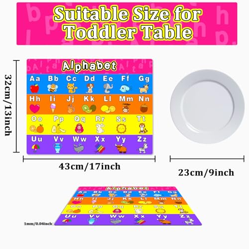 Educational Preschool Placemats Set of 6 Kid Plastic Table Mat 17×13×0.04in - style: Educational Preschool