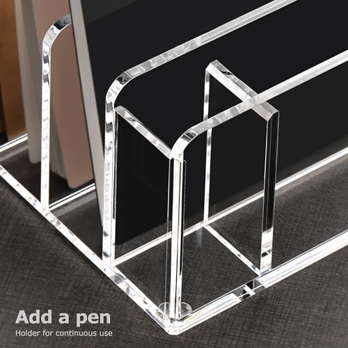 Acrylic Mail Sorter Desk Organizer with Pen Holder, 5 Compartments Clear - size: 5 Compartments with Pen Holder