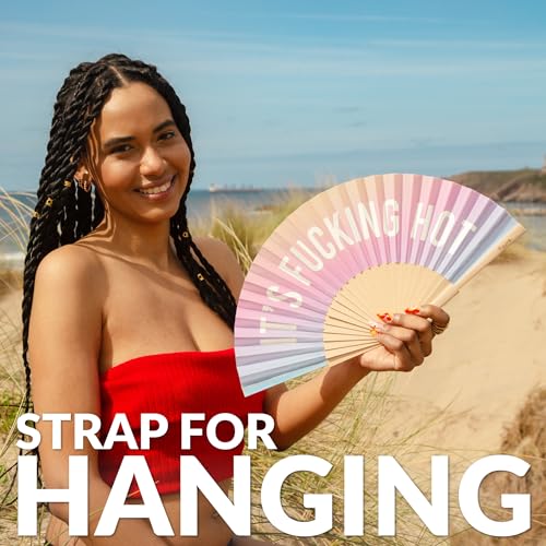Fisura – Original folding fan with message “F*cking hot”. Gradient wooden handheld fan for women. Lightweight accessory for raves, weddings, birthdays, festivals, parties and creative gift ideas. - color: F. Hot, Gradient