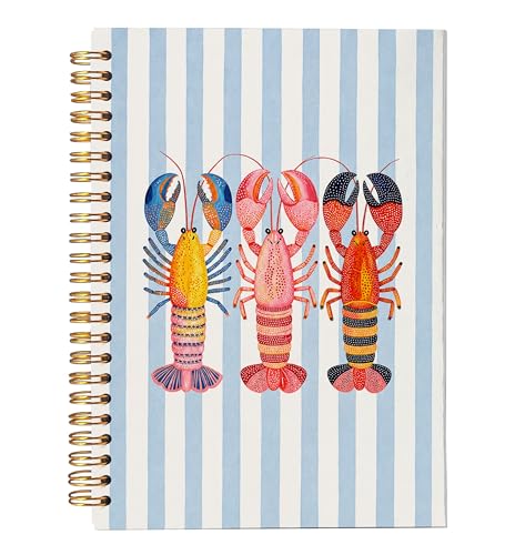 VNWEK Colorful Lobster Coastal Beach Spiral Notebook Journal 5.5x8.3 Inch, Lobster Beach Lover Gifts Journal, Blue and White Striped Ocean Lined Hardcover Spiral Notebook - color: Colorful Lobster