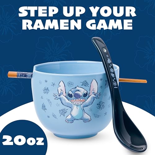 Silver Buffalo Lilo and Stitch Hands Up, Ramen Bowl with Chopsticks, 20oz - color: Lilo and Stitch Hands Up Spoon, size: 20 Ounces (With Spoon)