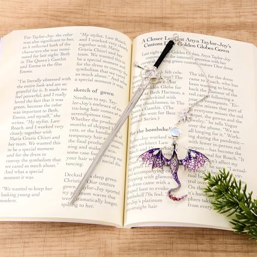 Fourth Wing Dragon Sword Cute Bookmark Book Mark for Reading Women Gifts - color: Silver Purple