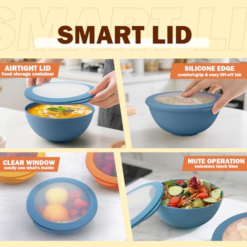 40OZ Wheat Straw Bowls Set with Lids, Camping Bowls with Lids,Blue - color: Blue, size: 40 OZ with Lid