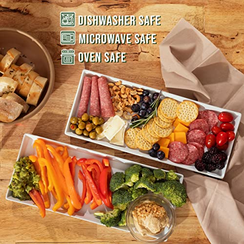 Home Beets White Ceramic Serving Platters (14 x 6 Inch Rectangle Plates) Serving Dishes for Entertaining, Food, Appetizers, Desserts, Cheese Board, Charcuterie, Sushi - Set of 4 Party Serving Trays - color: White