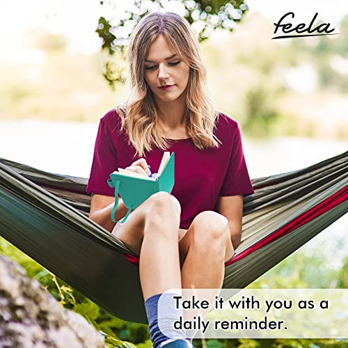 feela 6 Pack Pocket Small Notebooks Bulk, Mini Cute Memo Notepads Hardcover College Ruled Lined Journals with Pen Holder for Women Girls Office School, with 6 Black Pens, 3.5”x 5.5”, A6, Aqua - color: 6 Aqua