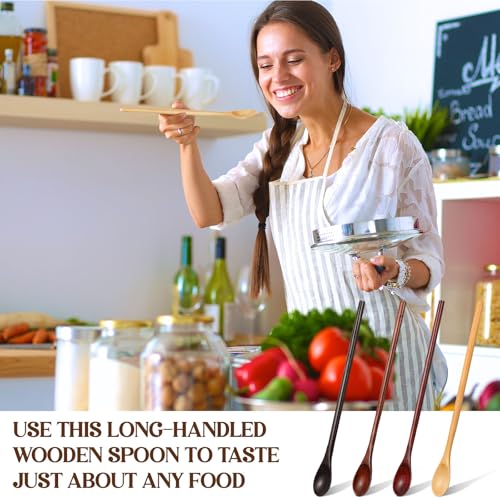 4 Pcs Wooden Tasting Spoons Long Handle 13 x 0.9 Inch for Cooking - size: 13 x 0.9 Inch