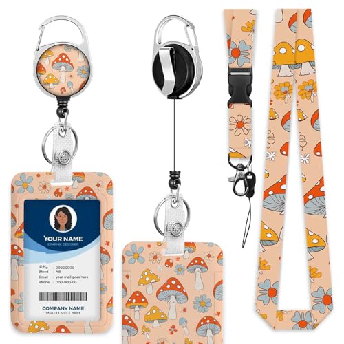 Hand Drawn Mushroom ID Badge Holder Badge Holder with Retractable Clip Durable and Easy to Use for Student Nurse Worker - color: Hand Drawn Mushroom