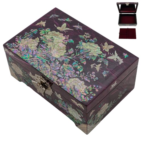 February Mountain Mother of Pearl Jewelry Organizer Box - Mothers day gifts Handmade Jewelry Box Gifts for mom from daughter Flower and butterfly design - color: Purple