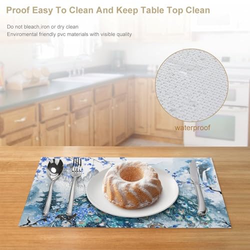 Japanese Peacock Blue Floral Placemats Set of 4, 12x18 Inch - color: Floral Bird03, size: 4pcs