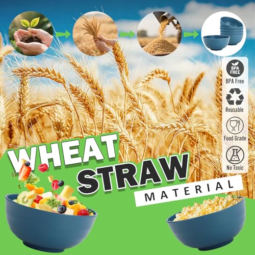 Wheat Straw Bowls Set of 6, 60 OZ Unbreakable Camping Bowls, Microwave Safe & Dishwasher Safe, Large Salad Bowls for Outdoor, Picnic, RV Trips, Ramen, Cereal, Soup, Dark Blue - color: Blue, size: 60 OZ