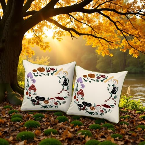 Embroidered Throw Pillow Covers 18x18 Set of 2 Mushroom - color: Mushrooms