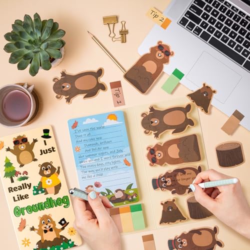 Xqumoi I Just Really Like Groundhog Sticky Notes Set - Cute Animal Self-Stick Note Pads Divider Tabs Bundle Writing Memo Pad Page Marker Back to School Office Supplies Groundhog Day Party Favor Gift - color: 1pack-groundhog