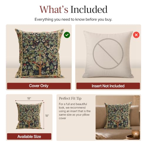 William Morris Blue Tree of Life III Tapestry Throw Pillow Cover 18 x 18 in - color: Blue Tree
