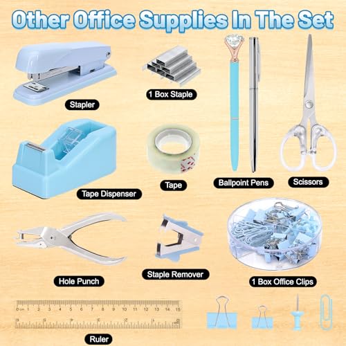 13-in-1 Office Desk Organizer Set for Back to School Supplies Accessories - color: Blue