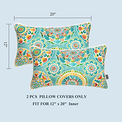 FUNHOME Outdoor Lumbar Pillow Covers 12X20 Inch, No Insert-Cyan Circle - color: Cyan Circle, size: 20"L x 12"W(No Insert)