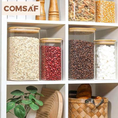 ComSaf Glass Storage Jars with Bamboo Lids 4.6 Qt 2 Pack Large Wide Mouth - color: 4.6Qt-Square-2Pack