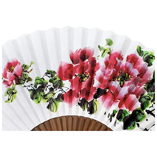 Korean Traditional Bamboo Hanji Hand Fan Norigae Large Folding Gift Peony