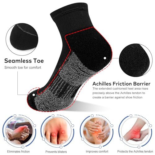 cuangya Women Athletic Ankle Cushioned Running Socks 6-Pairs - color: 5 Pairs Black Socks, size: 5-8
