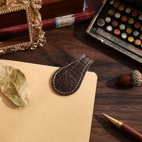3PCS Vintage Magnetic Leather Bookmark, Leather Magnetic Bookmarks for Women, Magnetic PU Bookmarks Clip Book Accessories, Lychee Pattern - style: Lychee