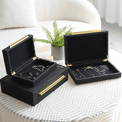 Faux Shagreen Decorative Stackable Jewelry Storage Boxes Set of 3,Black - color: Black, size: L